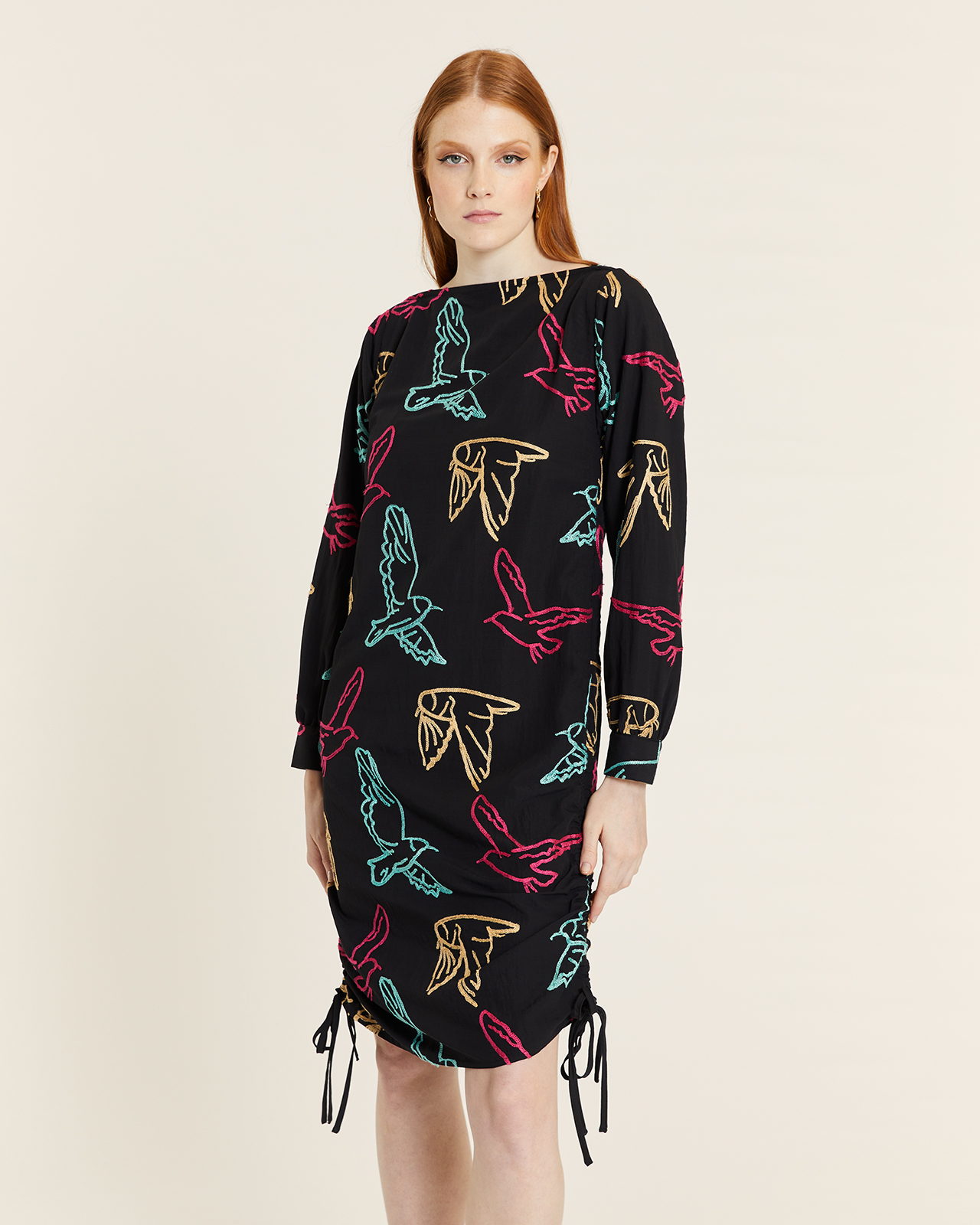 Vestido Fruncido Bordado Pajaros by Pepa Loves