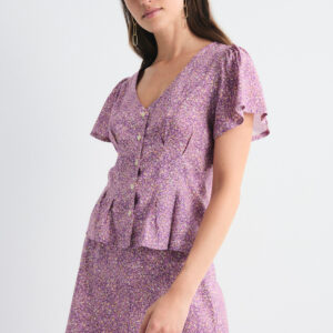 Blusa Escote Pico Manga Corta Nyxora Fucsia by Mus & Bombon