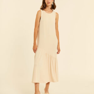 Vestido Maxi Volante Asimétrico Crema by Pepa Loves